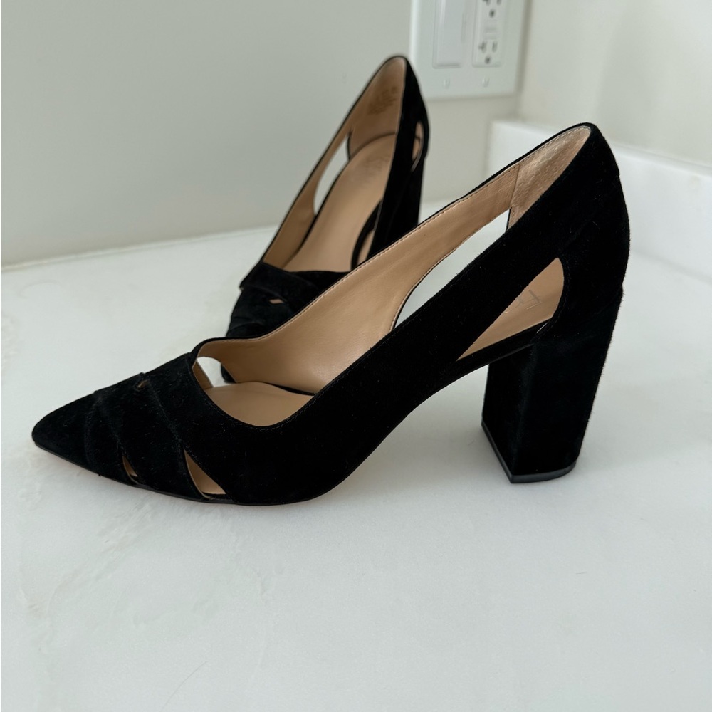 Franco Sarto Black Suede Block Heels - Size 9.5